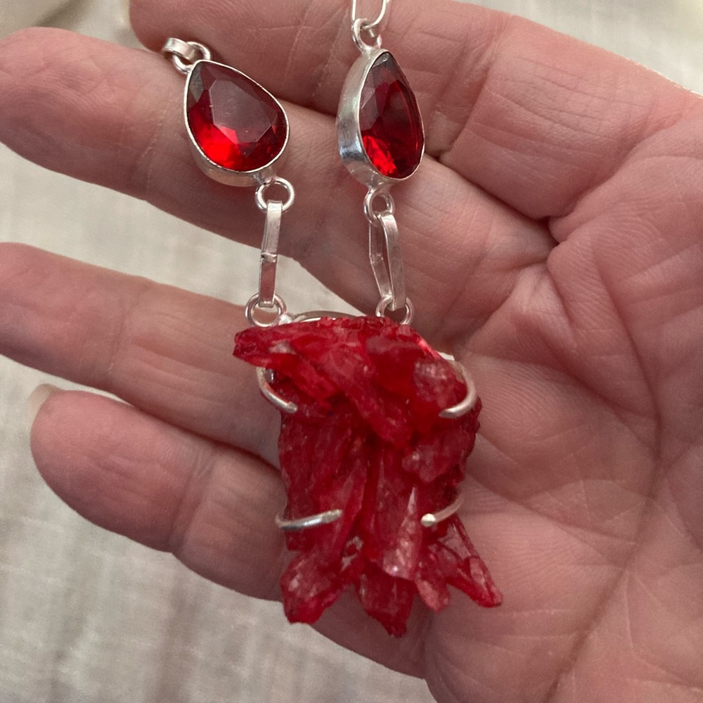 NEW Crystal Druzy Garnet, 925 Silver Necklace - Picture 3 of 5